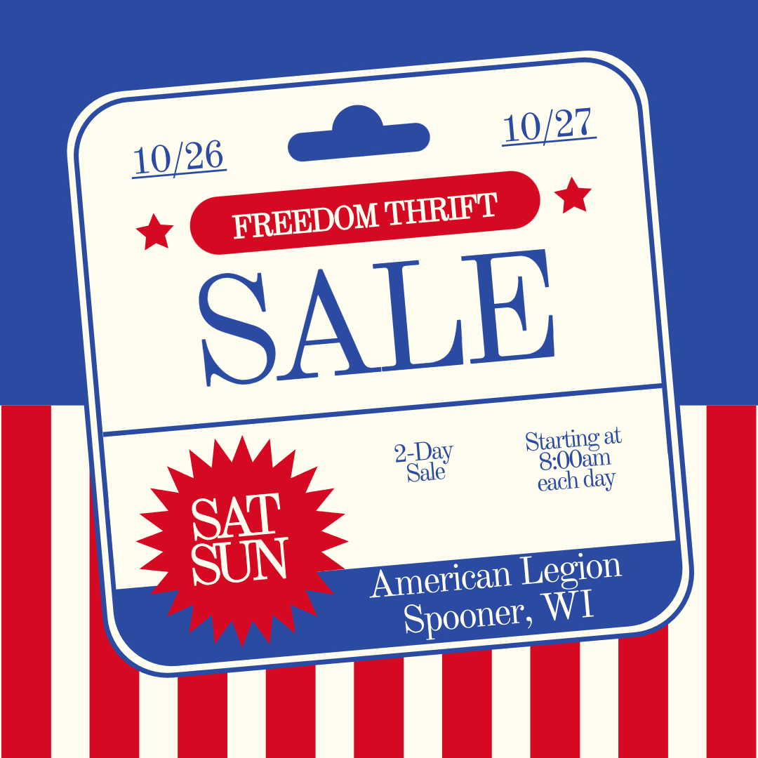 Freedom Thrift Sale is Sat+Sun